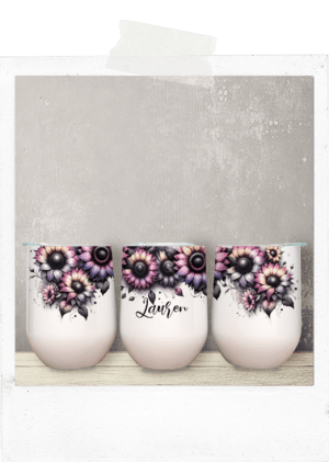 Wine Tumbler -Colourful Sun Flowers-Custom Name