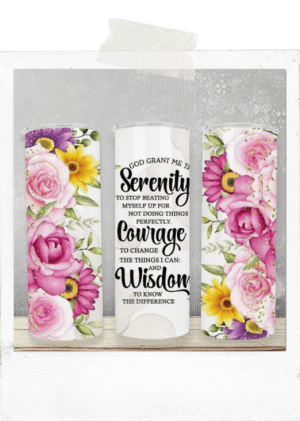 600ml Tumbler-Floral-Serenity Prayer