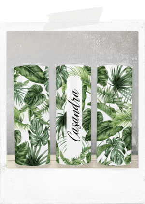 600ml Tumbler-Green-Tropical Leaves-Custom Name