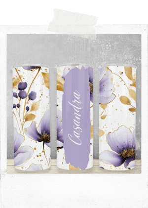 600ml Tumbler-Lilac Poppies-Custom Name
