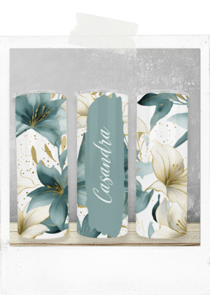 20oz Tumbler-Teal Lillies-Custom Name