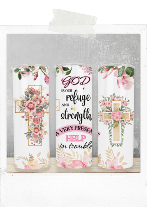 600ml Tumbler-Floral Cross-God Is Our Refuge