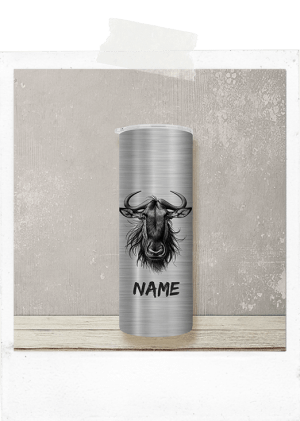 600ml Tumbler-Silver-Wildebeest Head Forward-Custom Name