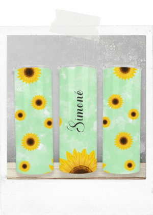 600ml Tumbler-Sunflowers on Green-Custom Name