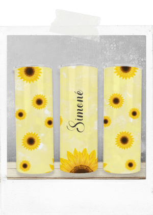 600ml Tumbler-Sunflowers on Yellow-Custom Name