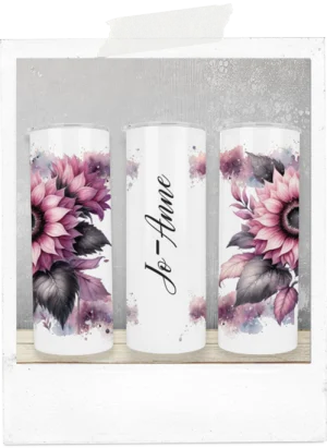 600ml Tumbler-Pink Sunflowers-Custom Name