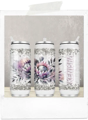 400ml Can-Watercolor Pink Proteas-Custom Name