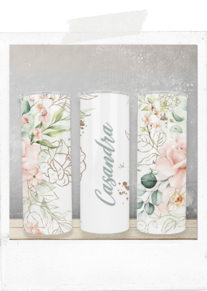 600ml Tumbler-Pink Roses-Gold Foil-Custom Name