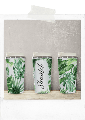 Latte Tumbler-Green-Tropical Leaves-Custom Name