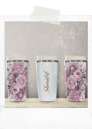 Latte Tumbler-Pink Roses-Custom Name
