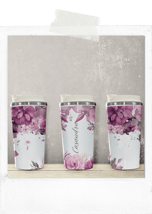 Latte Tumbler -Pink Flowers-Custom Name