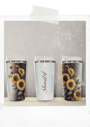 Latte Tumbler-Sunflowers And Black Glitter-Custom Name