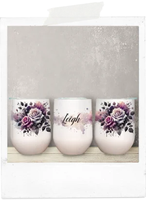 Watercolor pink roses wine tumbler