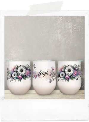 Wine Tumbler-Watercolor Daisies-Custom Name