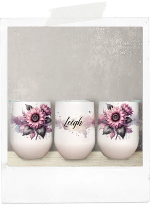 Watercolor pink sunflowers wine tumbler
