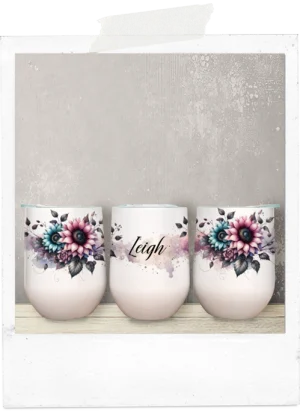 Watercolor pink and blue sunflowers wine tumbler