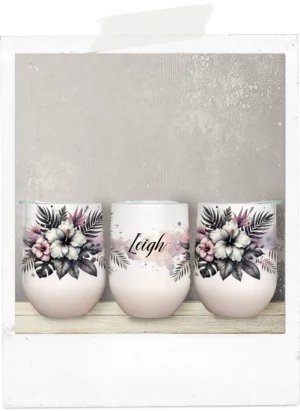 Watercolor hibiscus tropical wine tumbler