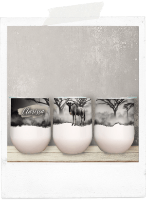 Personalized wildebeest african wine tumbler glass cup