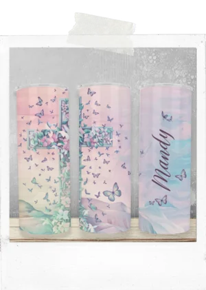 600ml Tumbler-Butterfly Cross-Custom Name