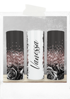600ml Tumbler-Roses-Grey-Glitter-Custom Name