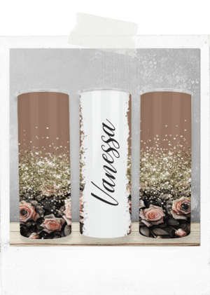 600ml Tumbler-Roses-Brown-Glitter-Custom Name