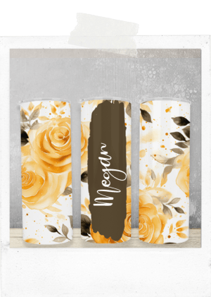 600ml Tumbler-Yellow Roses- Brown Custom Name