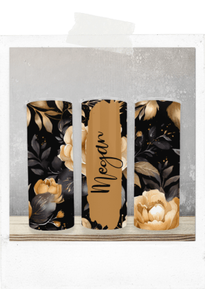600ml Tumbler-Gold Flowers-Gold Custom Name