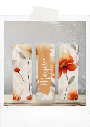 600ml Tumbler-Orange Flowers-Custom Name
