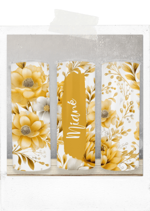 600ml Tumbler-Golden Yellos Flowers-Custom Name
