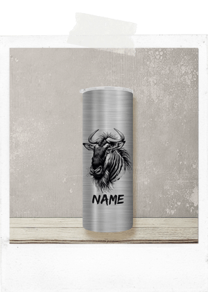 600ml Tumbler-Silver-Wildebeest Head-Custom Name