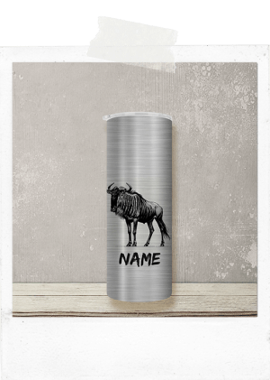 600ml Tumbler-Silver-Wildebeest Sidways-Custom Name
