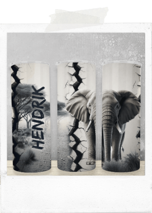 Personalized man elephant african 20oz skinny tumbler glass cup