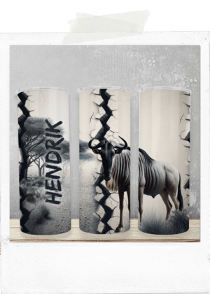 Personalized man wildebeest african 20oz skinny tumbler glass cup