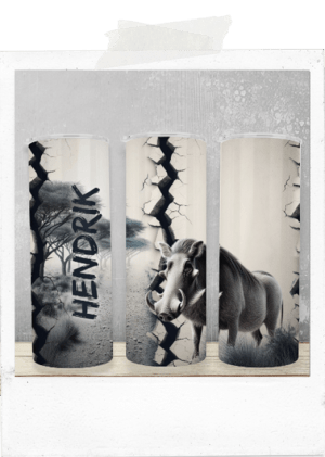 600ml Tumbler-White Concrete-Warthog-Custom Name