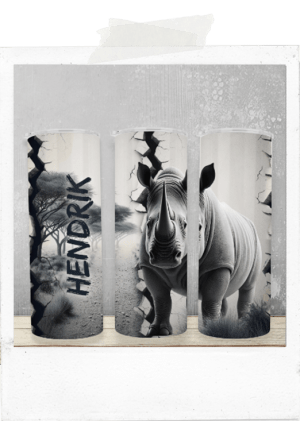 600ml Tumbler-White Concrete-Rhino-Custom Name