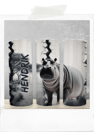 600ml Tumbler-White Concrete-Hippo-Custom Name