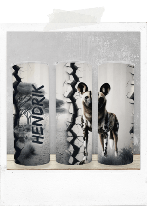 600ml Tumbler-White Concrete-Wild Dog-Custom Name