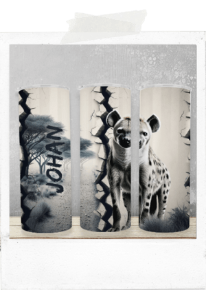 600ml Tumbler-White Concrete-Hyena-Custom Name