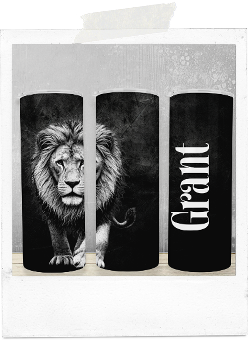 600ml Tumbler-Dark Grunge-Lion-Custom Name