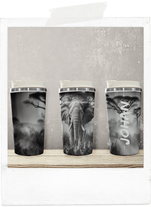 Personalized elephant african latte coffee tumbler glass cup