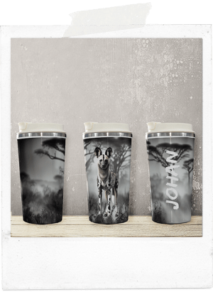 Personalized wild dog african latte coffee tumbler glass cup
