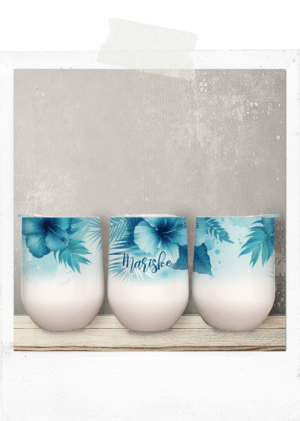 Wine Tumbler-Blue Hibiscus-Custom Name