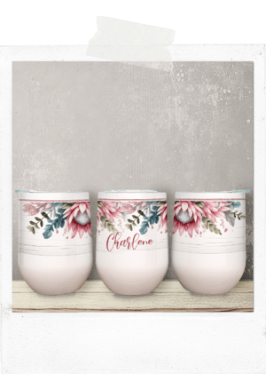 Wine Tumbler-Pink Protea Flowers-Custom Name