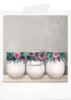 Wine Tumbler -Colourful Succulents-Custom Name