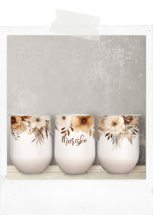 Wine Tumbler-Boho Flowers-Custom Name