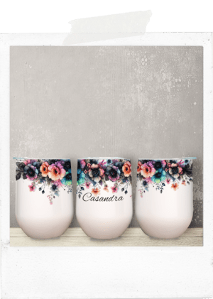 Wine Tumbler -Colourful Flowers-Custom Name