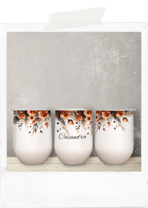 Wine Tumbler -Orange Flowers-Custom Name