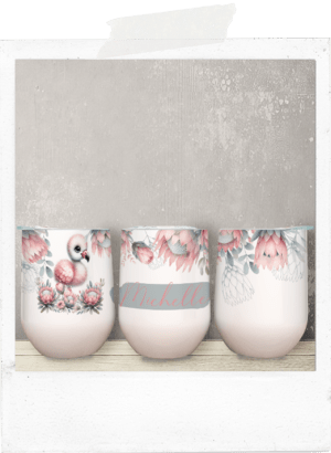Personalized cute baby flamingo protea african wine tumbler glass cup