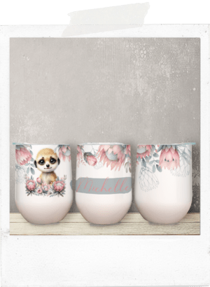 Personalized cute meerkat protea african wine tumbler glass cup