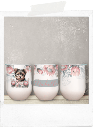 Personalized yorkie protea african wine tumbler glass cup